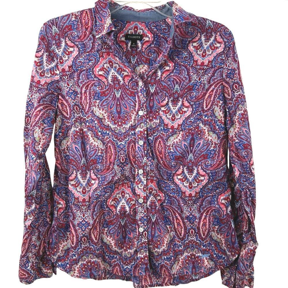 Talbots Paisley Button Down Blouse Classic Office Career Women 6